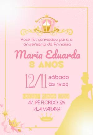 Convite de Aniversário Princesa Cinderela para Editar Online