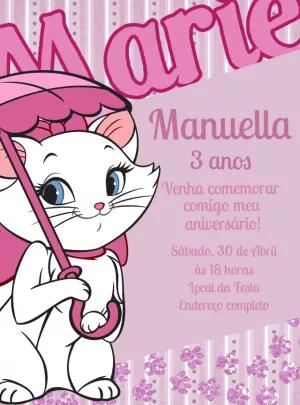 Convite Aniversário Gatinha Marie para Editar Online