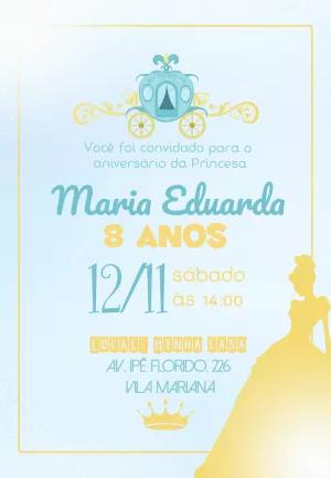 Convite Aniversário Cinderela Princesa para Editar Online