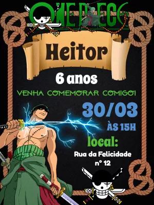 Convite Aniversário One Piece Zoro para Editar Online