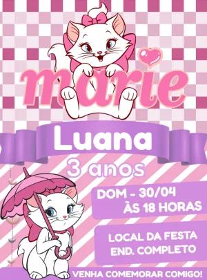 Convite Aniversário Gatinha Marie para Editar Online