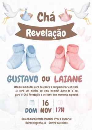 Convite Chá Revelação Cegonhas e Sapatinhos para Editar Online