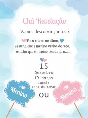 Convite Chá Revelação Nuvens Rosa e Azul para Editar Online