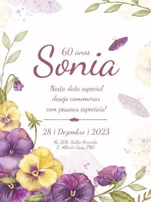 Convite Aniversário Floral Lilás e Borboletas para Editar Online