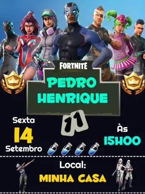 Convite Aniversário Fortnite com Personagens para Editar Online