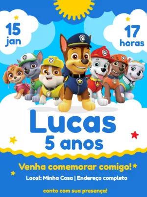 Convite de Aniversário Patrulha Canina para Editar Online