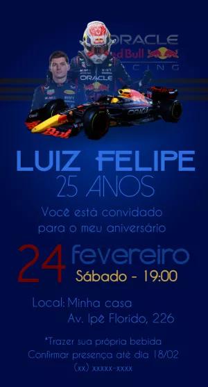 Convite Aniversário Formula 1 Red Bull para Editar Online