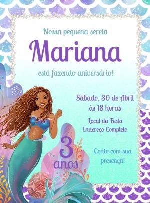 Convite Aniversário Pequena Sereia para Editar Online