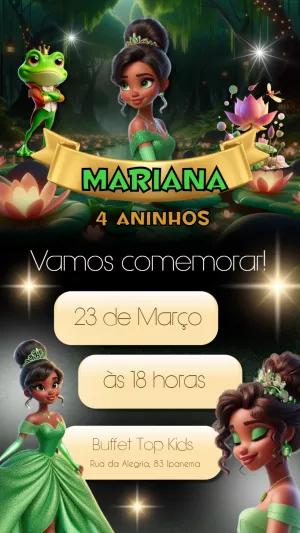 Convite Aniversário Princesa Tiana para Editar Online