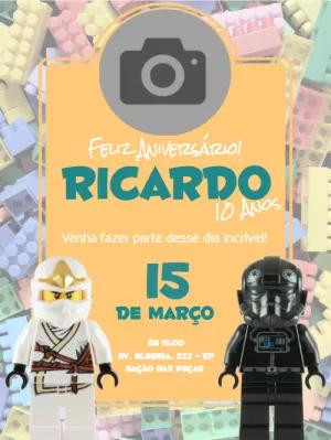 Convite de Aniversário Lego com Foto para Editar Online