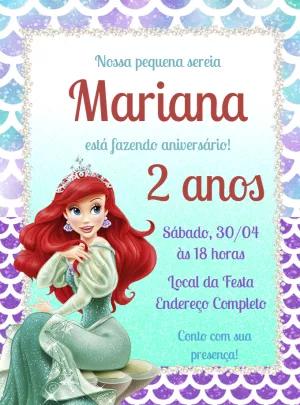 Convite de Aniversário Pequena Sereia Ariel para Editar Online