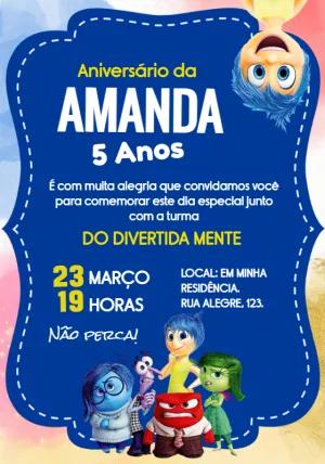 Convite de Aniversário Divertidamente com Personagens para Editar
