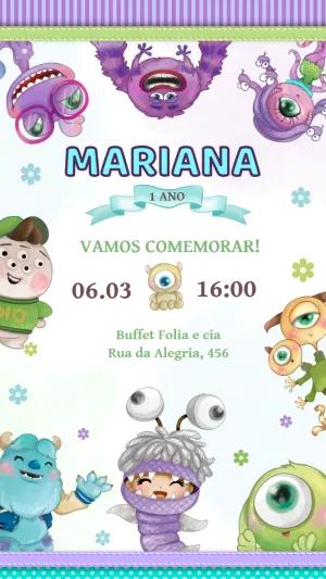 Convite Aniversário Monstros SA Aquarela para Editar Online