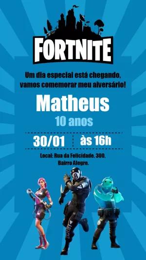 Convite de Aniversário Fortnite Azul para Editar Online