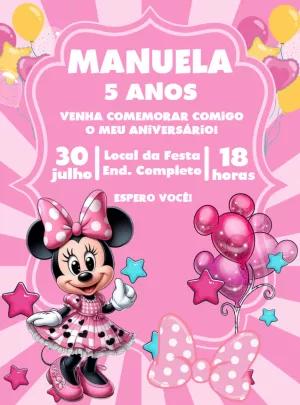 Convite Aniversário Minnie Mouse Rosa para Editar Online