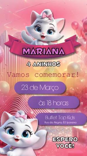 Convite Aniversário Gatinha Marie para Editar Online