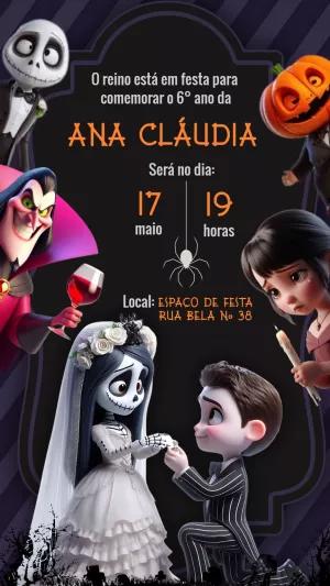 Convite Aniversário Halloween com Personagens para Editar Online