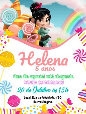 Convite de Aniversário Vanellope Detona Ralph para Editar