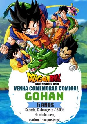 Convite de Aniversário Dragon Ball Z com Personagens para Editar
