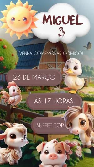 Convite Aniversário Fazendinha com Animais para Editar Online