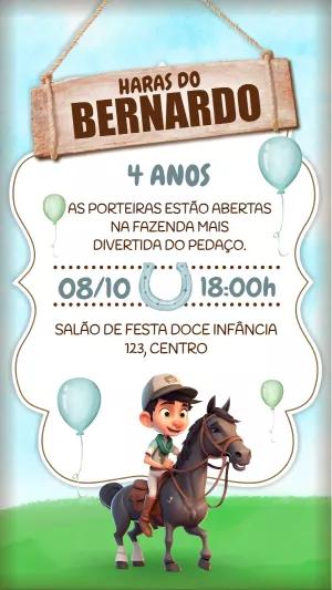Convite Aniversário Haras com Cavalinho para Editar Online