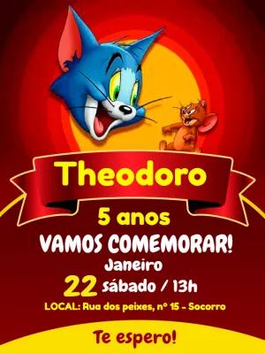 Convite de Aniversário Tom e Jerry para Editar Online