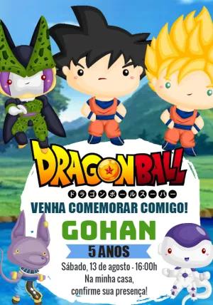 Convite Aniversário Dragon Ball Z com Personagens para Editar