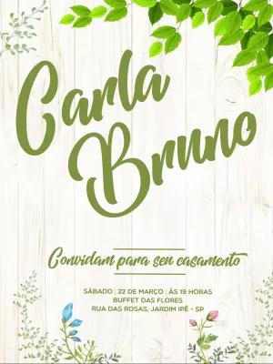 Convite de Casamento Rústico com Folhagem para Editar Online