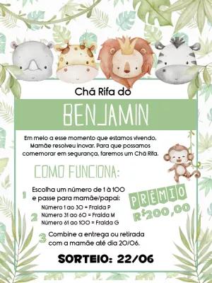 Convite Chá Rifa Safari Animais Fofos para Editar Online