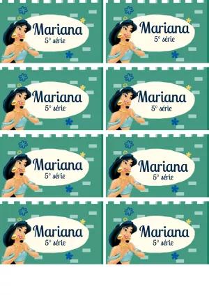 Etiqueta Escolar da Princesa Jasmine para Editar Online