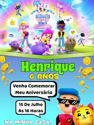 Convite de Aniversário PK XD com Personagens para Editar Online