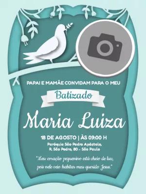 Convite de Batizado com Foto e Pomba para Editar Online
