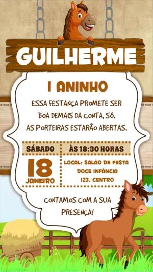 Convite de Aniversário Cavalinho Haras para Editar Online