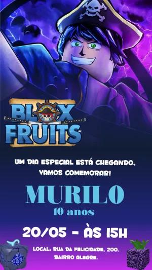Convite de Aniversário Blox Fruits com Personagens para Editar