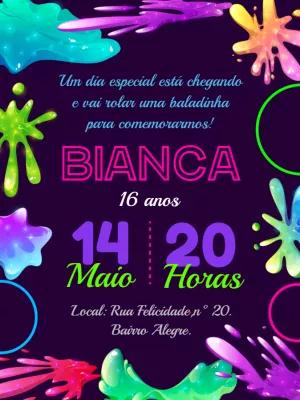 Convite de Aniversário Neon para Editar Online