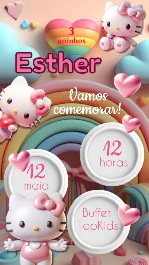 Convite de Aniversário Hello Kitty Fofinho para Editar Online