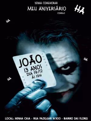 Convite de Aniversário do Coringa para Editar Online