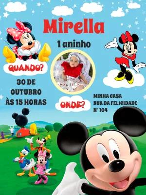 Convite de Aniversário Mickey Mouse com Foto para Editar