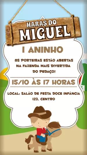 Convite de Aniversário Tema Haras de Menino para Editar