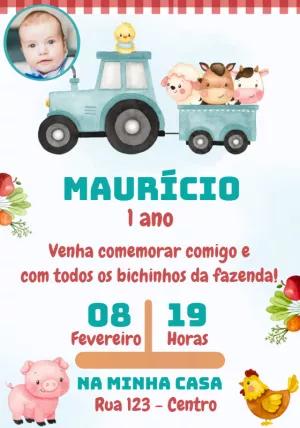Convite Aniversário Fazendinha com Foto para Editar Online