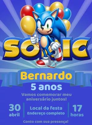 Convite de Aniversário Sonic Editável para Imprimir