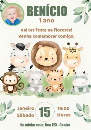 Convite Aniversário Safari com Foto para Editar Online