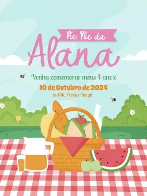 Convite Aniversário PicNic Ilustrado para Editar Online