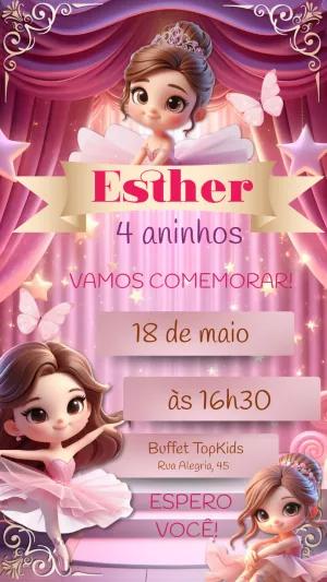 Convite de Aniversário Bailarina Delicada para Editar Online