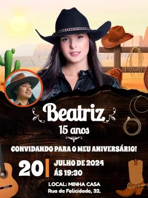 Convite de Aniversário Country com Foto para Editar Online