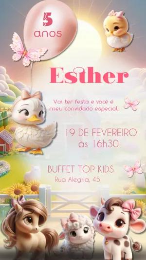 Convite de Aniversário Fazendinha Rosa Editável Online