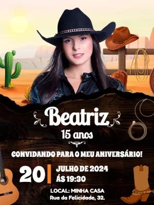 Convite de Aniversário Country com Foto para Editar Online