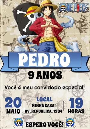 Convite de Aniversário One Piece com Luffy para Editar Online