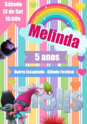 Convite de Aniversário Trolls Colorido para Editar Online