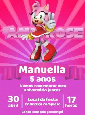 Convite de Aniversário Amy Rose para Editar e Imprimir